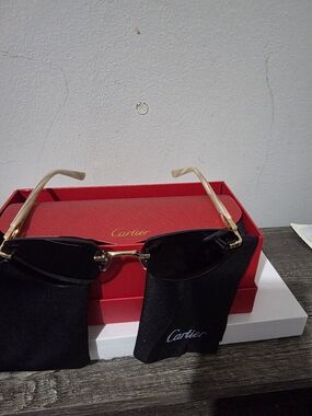 Cartier Rimless Sunglasses in Black and Gold